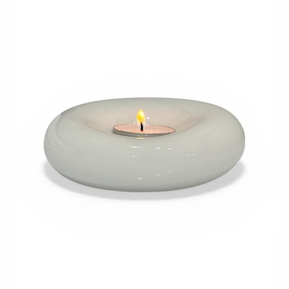 Mid Century Modern Nambe White Art Glass Votive Holder Signed from New Mexico - Picture 3 of 16